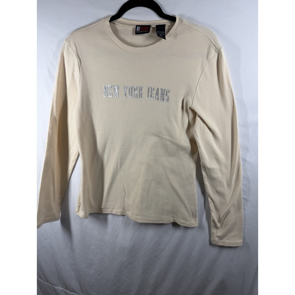 Vintage NY Jeans New York & Company Long Sleeve T-Shirt Beige Cream L Cotton Y2K